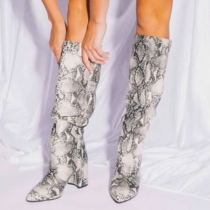 Snake print slouchy tall boots